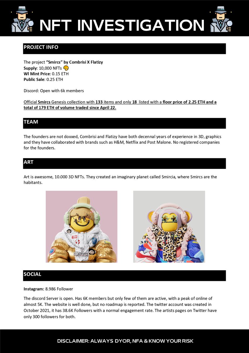 InvestigatioNft's tweet image. During the weekend we analyized @TheSmircs #NFTProjects