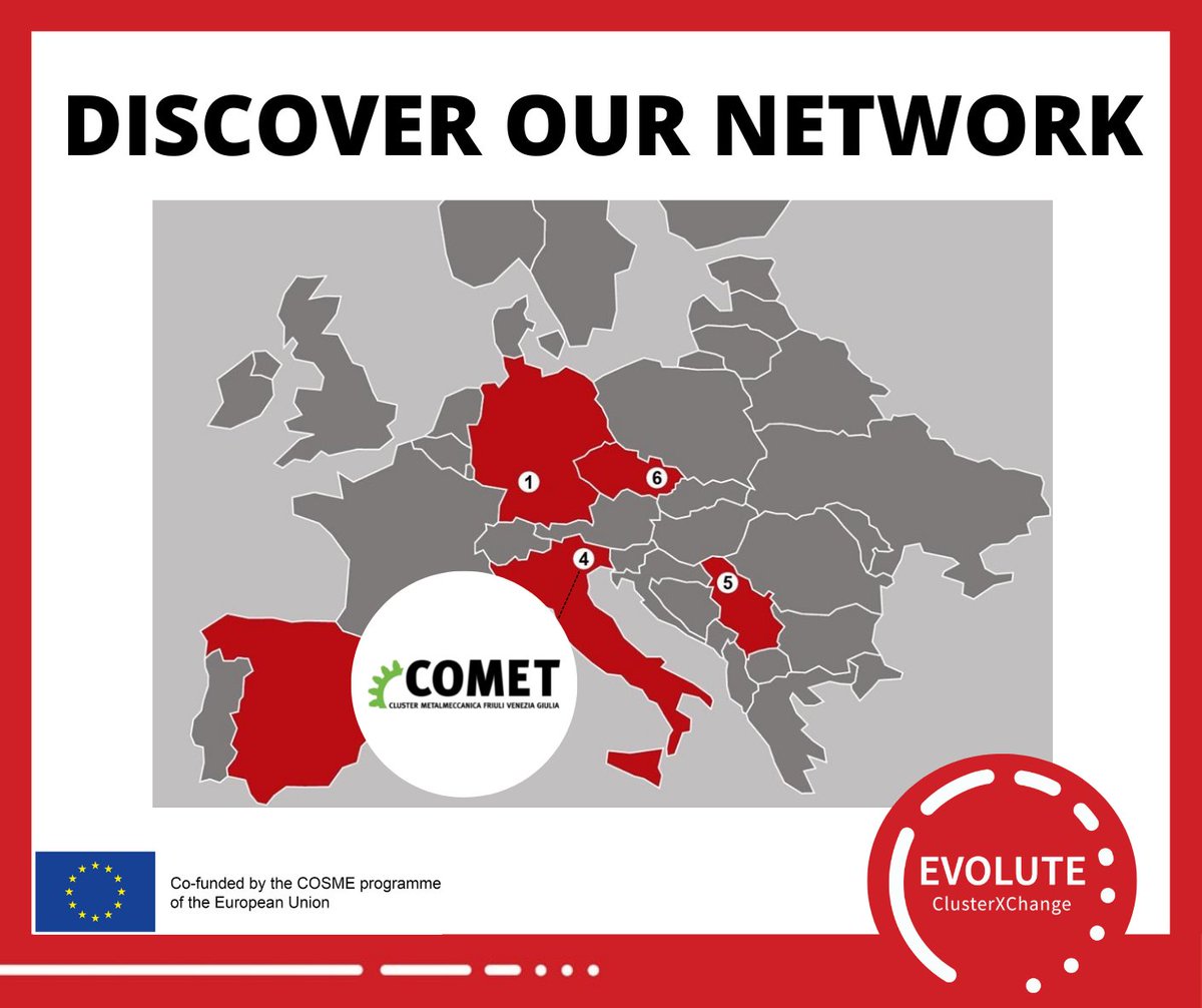 Evolute Project (@evolutep) on Twitter photo Today we present the 2nd partner of our #clusternetwork: ๐๐๐จ๐ฆ๐ง๐๐ฅ ๐๐ข๐ ๐๐ง
As a regional business development body, <a href="/cluster_comet/">Cluster COMET</a> coordinates initiatives aimed at developing the regional chain for the mechanic, component, plastic&metal sectors.
<a href="/Clusters_EU/">European Cluster Collaboration Platform (ECCP)</a> Today we present the 2nd partner of our #clusternetwork: ๐๐๐จ๐ฆ๐ง๐๐ฅ ๐๐ข๐ ๐๐ง
As a regional business development body, <a href="/cluster_comet/">Cluster COMET</a> coordinates initiatives aimed at developing the regional chain for the mechanic, component, plastic&metal sectors.
<a href="/Clusters_EU/">European Cluster Collaboration Platform (ECCP)</a>
