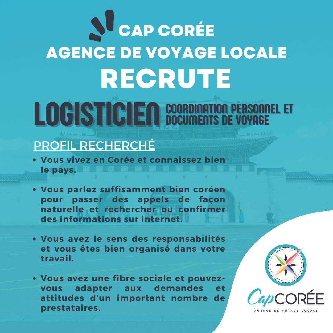 CapCoree's tweet photo. Venez rejoindre l'équipe Cap Corée 😊 ! 
N'hésitez pas à partager ce post si vous connaissez des personnes qui pourraient être intéressées. 
A bientôt en Corée 😉 
https://t.co/mSHZMEPKqr https://t.co/13F65EEJfa