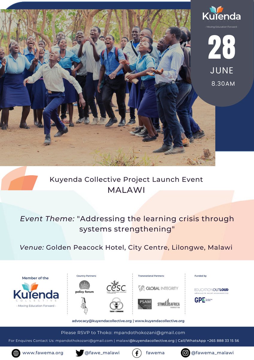KuyendaC's tweet photo. The #KuyendaColelctive will be launching in Malawi on the 28th of June 2022 with our country partner, @fawe_malawi! Look out for updates on this event here #movingeducationforward #learningcrisis #kuyendaadvocacy https://t.co/6TAhoewScl