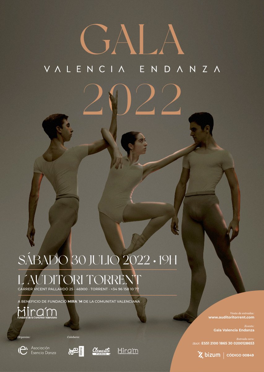 𝗚𝗔𝗟𝗔 𝗩𝗔𝗟𝗘𝗡𝗖𝗜𝗔 𝗘𝗡𝗗𝗔𝗡𝗭𝗔 2️⃣0️⃣2️⃣2️⃣ 
🏦 L'Auditori de Torrent 
📅30 Julio

𝗜𝗻𝘃𝗶𝘁𝗮𝗱𝗼𝘀
✔️ Kristen McGarrity &amp; James Forbat 
✔️ Flavio Salamanka
✔️ Adrián Gómez
✔️ Maya Ciabota

A beneficio de <a href="/MiramFundacio/">Fundació Mira'm</a> 

𝗘𝗡𝗧𝗥𝗔𝗗𝗔𝗦👉🏻cutt.ly/wKAENmZ