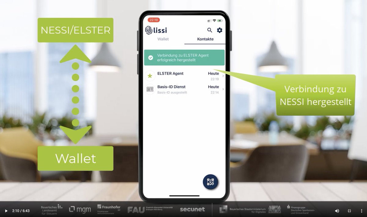 Using a German tax credential to apply for a credit at your bank? That's possible with verifiable credentials issued to the #Lissi #Wallet. 

While currently in pilot stage, the usecase demonstrates the value of interoperable ecosystems. 

Video in German 
finanzamt.bayern.de/Informationen/…