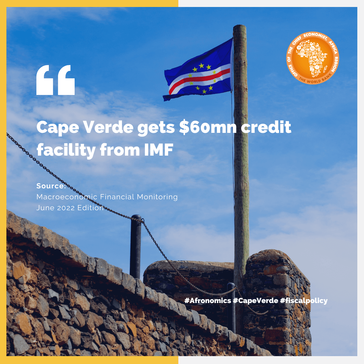AlbertZeufack's tweet photo. #IMF Board approved a $60mn three-year extended credit facility arrangement for Cabo Verde. The financing will help protect the nation from the lingering impact of the #COVID -19 pandemic and the spillover effects of the war in #Ukraine. 

#Afronomics #CapeVerde #fiscalpolicy https://t.co/56aVdQ6bl9