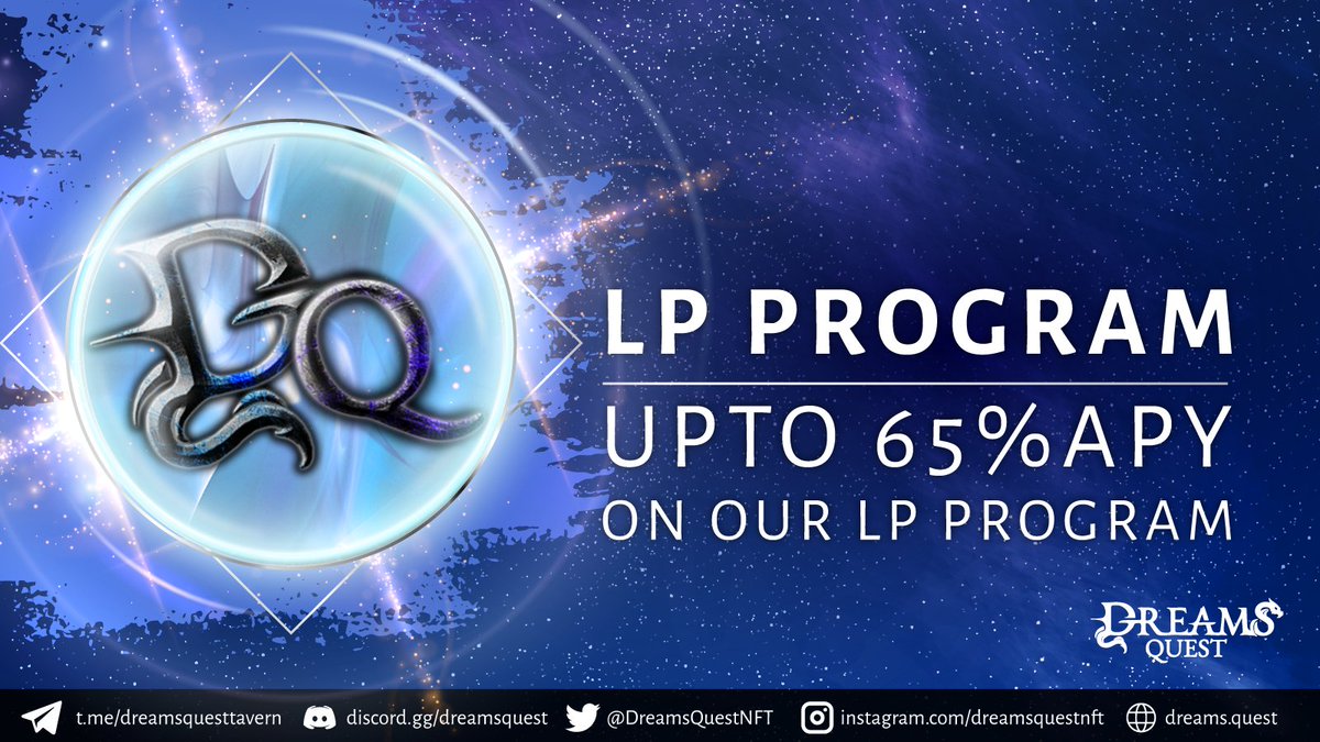 DreamsQuestNFT's tweet photo. 💸 Take advantage of our $DREAMS LP Program- up to 65% APY! 

⚔️ Why not unlock our new level of LP?: https://t.co/ZT8qxm06fr

🔓 Read up on how:
https://t.co/j6OyssOhjc

#DreamsQuest #DreamsVerse #LP https://t.co/TAf0Zrv0ii