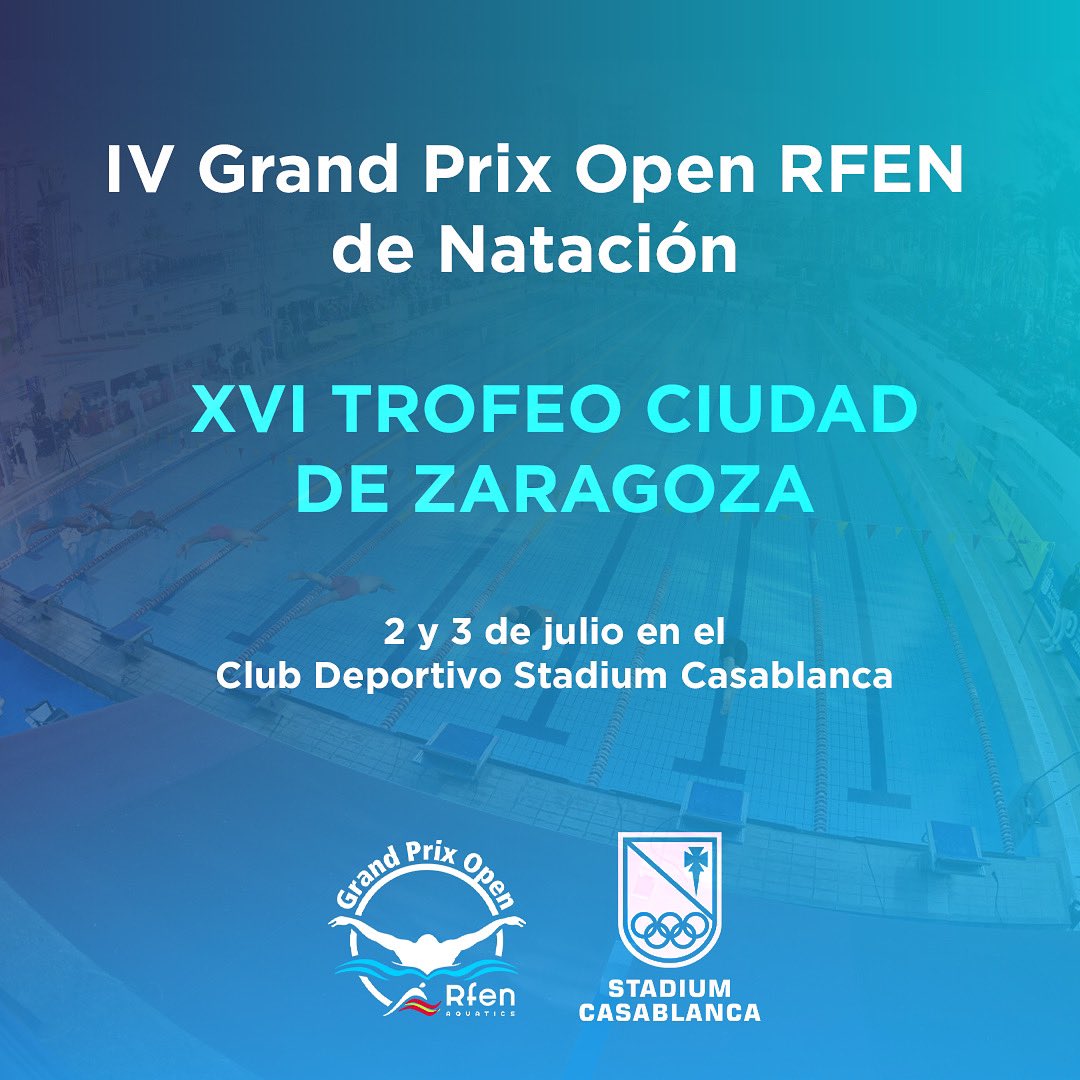 Los días 2 y 3 de julio se celebrará la 7ª y última etapa  del Grand Prix Open RFEN de Natación en el CD Stadium Casablanca.

Se disputará el XVI Trofeo Ciudad de Zaragoza y organiza el Club Deportivo Stadium Casablanca. 

Sin duda será un evento de lo más emocionante.  😎✨