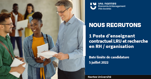 IAEnantes's tweet photo. [#Recrutement]💼1 poste d'#enseignant contractuels LRU et recherche RH/organisation est à pourvoir à l'#IAEnantes, la grande école d'Économie &amp; Management de @NantesUniv.
Rejoignez une école qui sait #FormerSANSformater, candidatez avant le 5/07/22 ici : https://t.co/snh5rwtr3X ! https://t.co/yhVC5Of2Rm