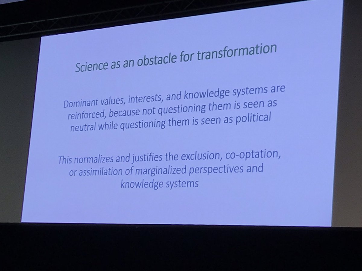 FritzKln's tweet photo. Why the claim of “objectivity” is problematic and why we need more “epistemic disobedience” in global biodiversity science. An important call by @EstherTurnhout for pluralistic approaches to overcome lock-ins in scientific narratives. #WBF2022 https://t.co/yOaoxlP2yv