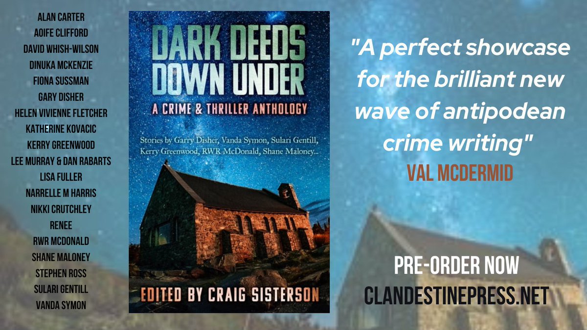 20 Outstanding Storytellers. A Constellation of Talent. One Criminally Good Book. DARK DEEDS DOWN UNDER is off to the printers in the next 24 hours, available from next week. Pre-order now or chat to your fave bookseller in a few days: clandestinepress.net/products/dark-… #DarkDeedsDownUnder