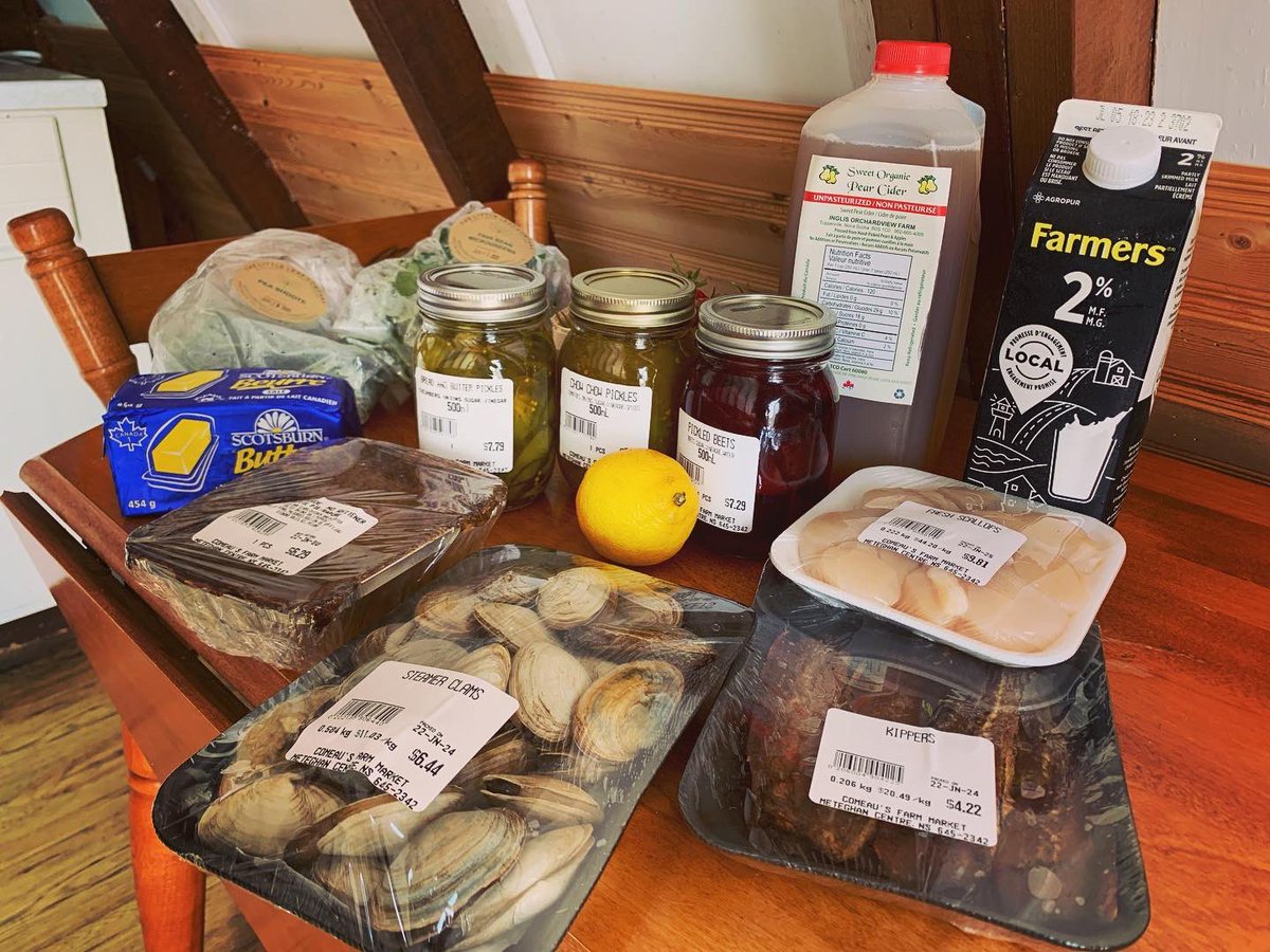 EricaHargreave's tweet photo. Excited about #TasteOfNovaScotia that I’ll enjoy this week. Loads of #YummyGoodness thanks to Comeau’s Farm Market in @baiesaintemarie. They also have the makings for #RapurePie, so may go back for. #WorkNowPlayLater, rather than #PlayNowWorkLater week, but with treats. #TMACyas https://t.co/BHd5DDrO8F