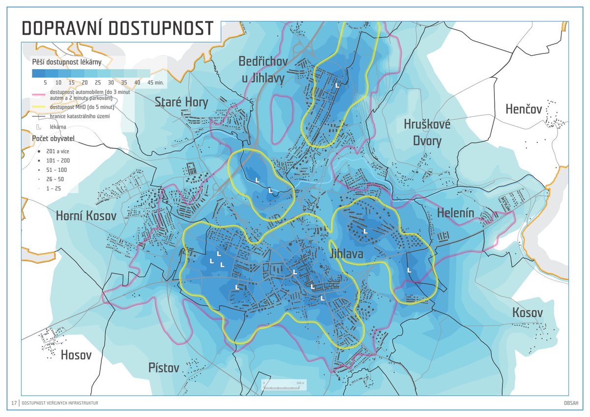 UrbanPlannerCZE's tweet photo. In the study for the city of Jihlava we prepared an analysis of transport accessibility of public infrastructure such as schools, supermarkets etc. By combining accessibility with population density we pointed out places where it would be appropriate to add more infrastructure. https://t.co/KUdYlQz3Ei