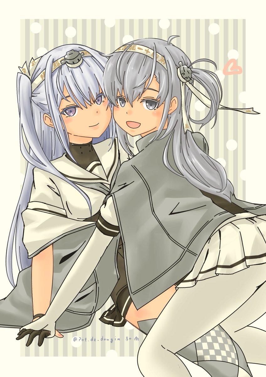 suzutsuki (kancolle) multiple girls 2girls long hair one side up skirt sailor collar headband  illustration images