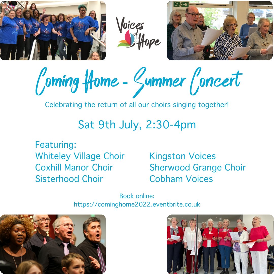 Voices of Hope (@voh_org) on Twitter photo Come along to our Summer Concert - cominghome2022.eventbrite.co.uk - celebrating the return of our choirs! Sat 9th July at KingsGate Church, also featuring craft stalls and tea & cake! <a href="/kingsgatekinguk/">KingsGate Church Kingston</a> <a href="/RBKingston/">Kingston Council</a> <a href="/MindinKingston/">Mind in Kingston</a> <a href="/kinglibheritage/">Kingston Libraries</a> <a href="/KingstonRotary/">Kingston Rotary UK</a> #choir #concert #singing Come along to our Summer Concert - cominghome2022.eventbrite.co.uk - celebrating the return of our choirs! Sat 9th July at KingsGate Church, also featuring craft stalls and tea & cake! <a href="/kingsgatekinguk/">KingsGate Church Kingston</a> <a href="/RBKingston/">Kingston Council</a> <a href="/MindinKingston/">Mind in Kingston</a> <a href="/kinglibheritage/">Kingston Libraries</a> <a href="/KingstonRotary/">Kingston Rotary UK</a> #choir #concert #singing