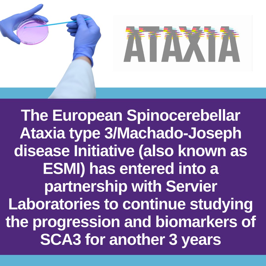 Ataxia UK (@ataxiauk) on Twitter photo The European Spinocerebellar Ataxia type 3/Machado-Joseph disease Initiative (ESMI) has entered into a partnership with Servier Laboratories to continue studying the progression and biomarkers of SCA3 for another 3 years. 
Read the press release: bit.ly/3u48uuV The European Spinocerebellar Ataxia type 3/Machado-Joseph disease Initiative (ESMI) has entered into a partnership with Servier Laboratories to continue studying the progression and biomarkers of SCA3 for another 3 years. 
Read the press release: bit.ly/3u48uuV