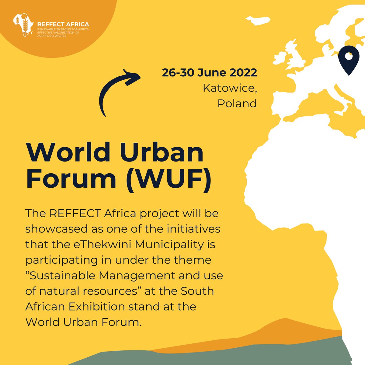 reffect_africa's tweet photo. 🗓️REFFECT Africa project is being showcased as one of the initiatives that the @eThekwiniM is participating in under “Sustainable Management and use of natural resources” at the South African Exhibition stand at the World Urban Forum (WUF).

Join here: https://t.co/J7YSV0Krto https://t.co/gEftuwd3m6