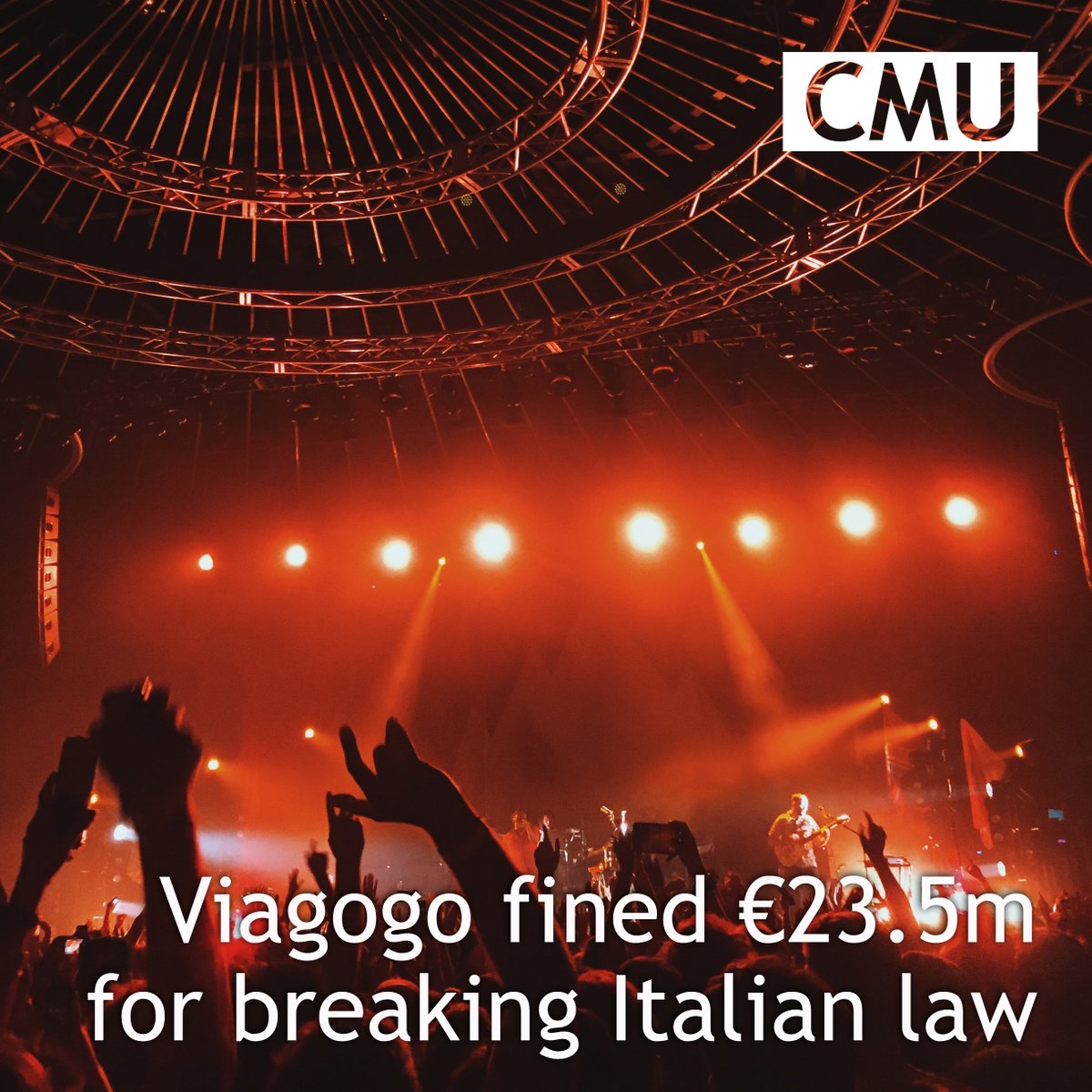 CMU's tweet photo. Viagogo fined €23.5 million for breaking Italian anti-touting laws https://t.co/c7YCDpEl25

#viagogo https://t.co/viI7giQsCn