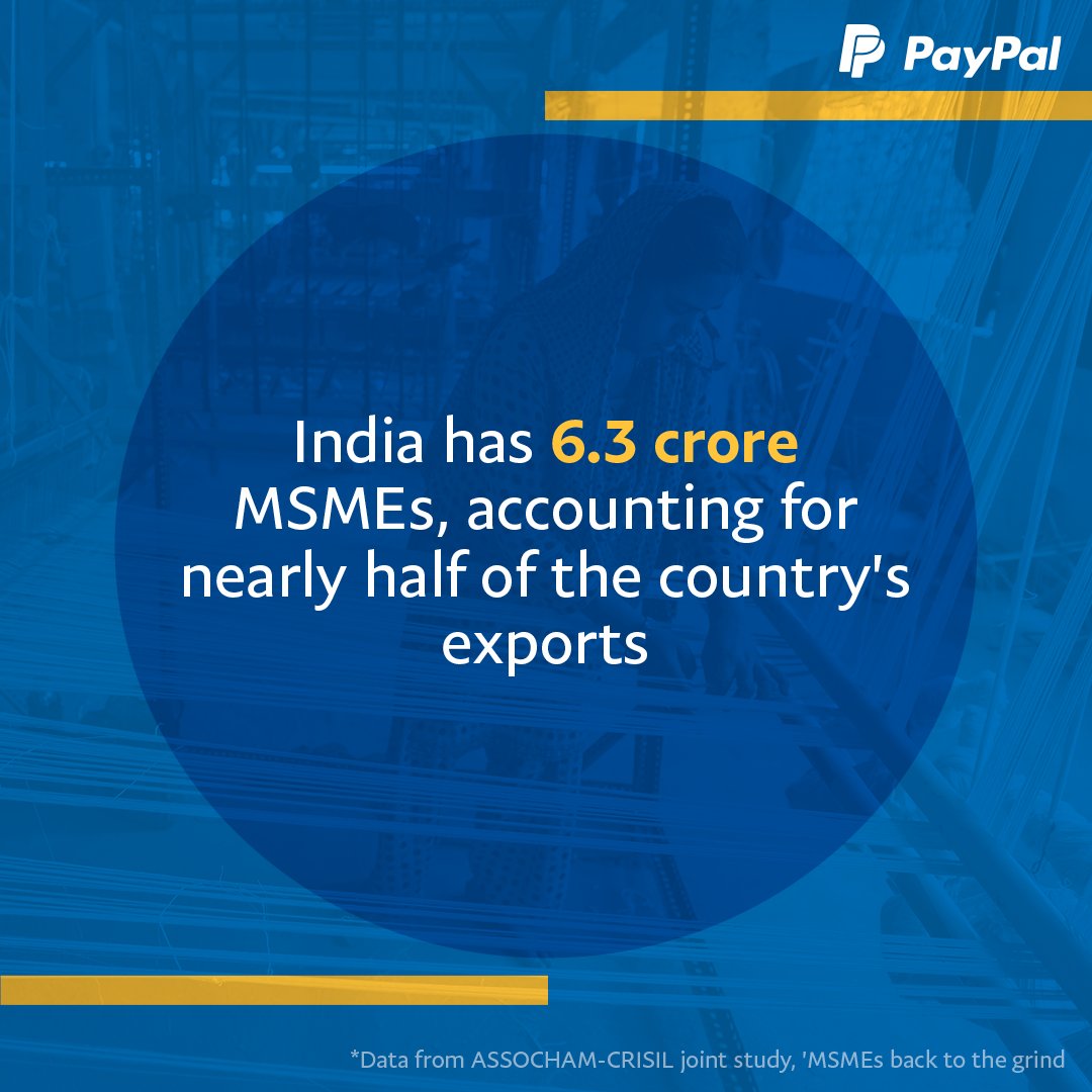 PayPalIN's tweet photo. MSMEs are the growth accelerators of the Indian economy. In addition to creating jobs, they strengthen communities and propel overall economic development and progress. This #MSMEDay, PayPal celebrates MSMEs across the country for their great work and contribution to the nation. https://t.co/MWgSIFrzRo