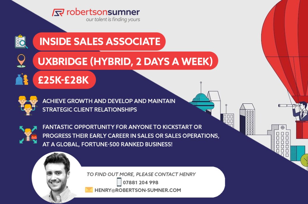 Our client has a fantastic opportunity as their new Inside Sales Associate, this is a role for anyone looking to kickstart or progress their early career in sales or sales operations, at a global, fortune-500 ranked business! 🏆

To find out more, please contact Henry Jarman 👋