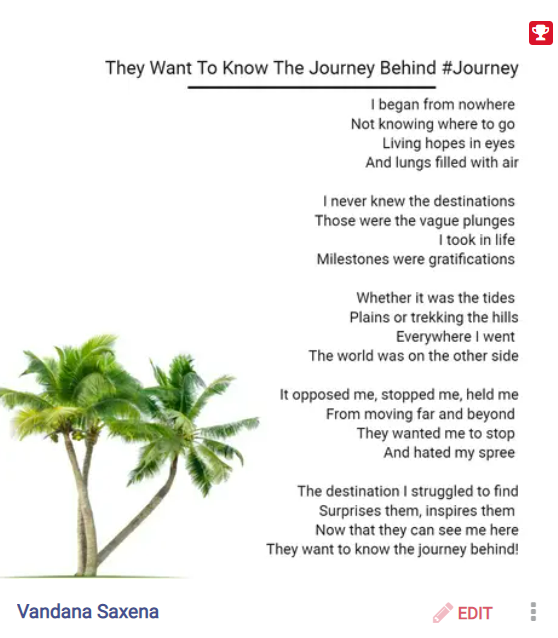 voyage_ahead's tweet photo. Today's winning take on the prompt 'journey. '

#poeticdrabbles #vandanaspen
#creatingstoriesandmore https://t.co/ziGXQf2M3E