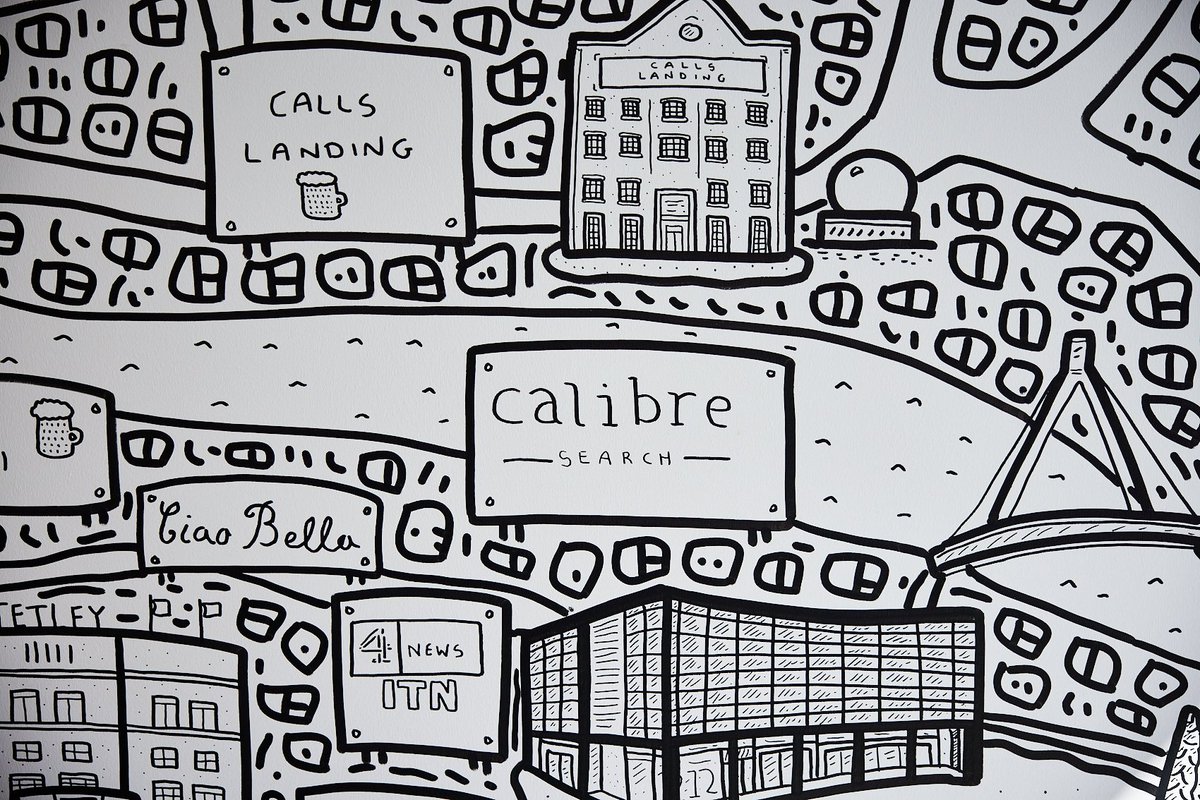 CalibreTweets's tweet photo. We've had a bit of a refurb in our #Leeds office. Doesn't it look good! 

Thanks to @DaveDraws_ for the amazing map mural of our city - see what you can spot. https://t.co/trXRdb0n4o