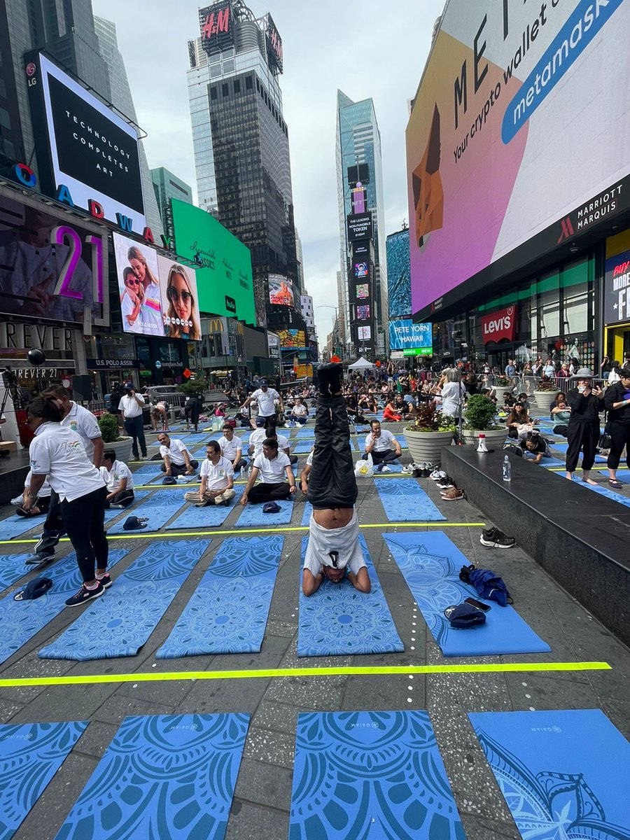 Celebrated International Yoga day with doyen Swami Avdeshanand Giri ji at Time Square NY
