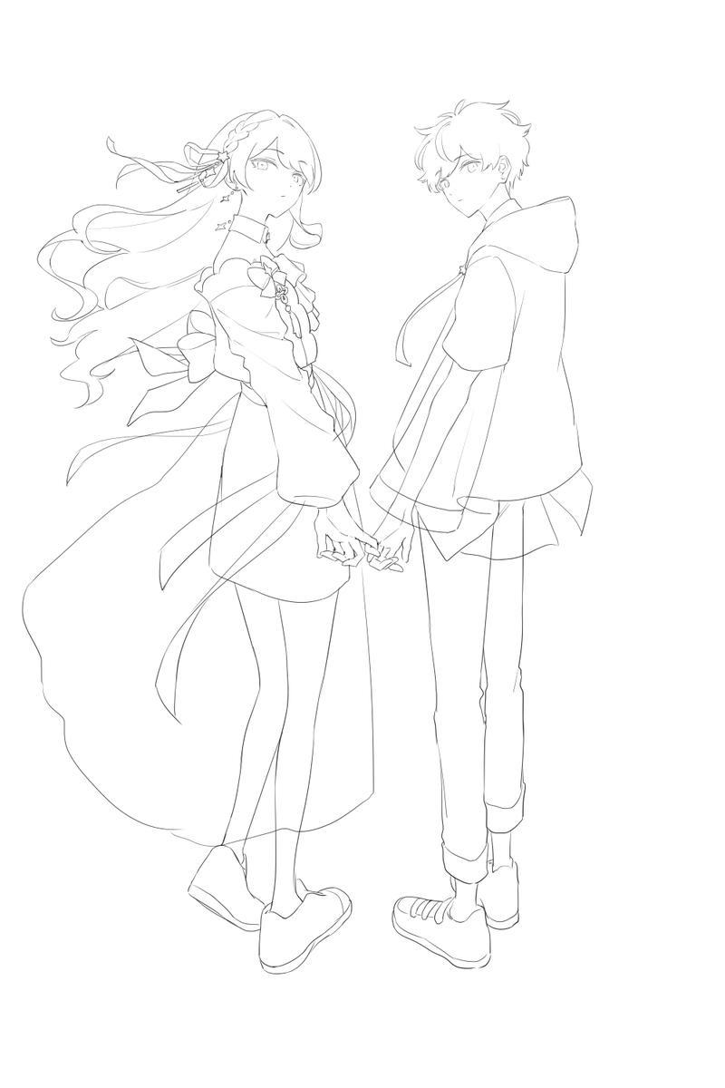 ブーストありがとうございました!ラフと線画です 背景の線画は描いてません 
