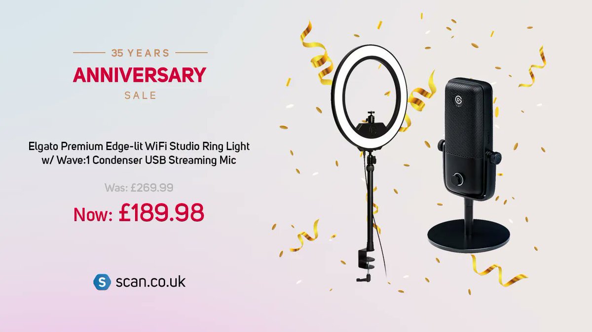 ScanComputers's tweet photo. Stream record create! Save £80 on this Elgato Premium Edge-lit Ring Light &amp; Wave:1 USB Mic > https://t.co/P1ZByTfFOu
Available from only £16.33 /month (APR 5.9%)* Minimum spend and terms apply
Shop more offers > https://t.co/NLxhkyvmmF
#Est1987 #TechHeartSoul #Scanniversarysale35 https://t.co/hhiYpTgEXT