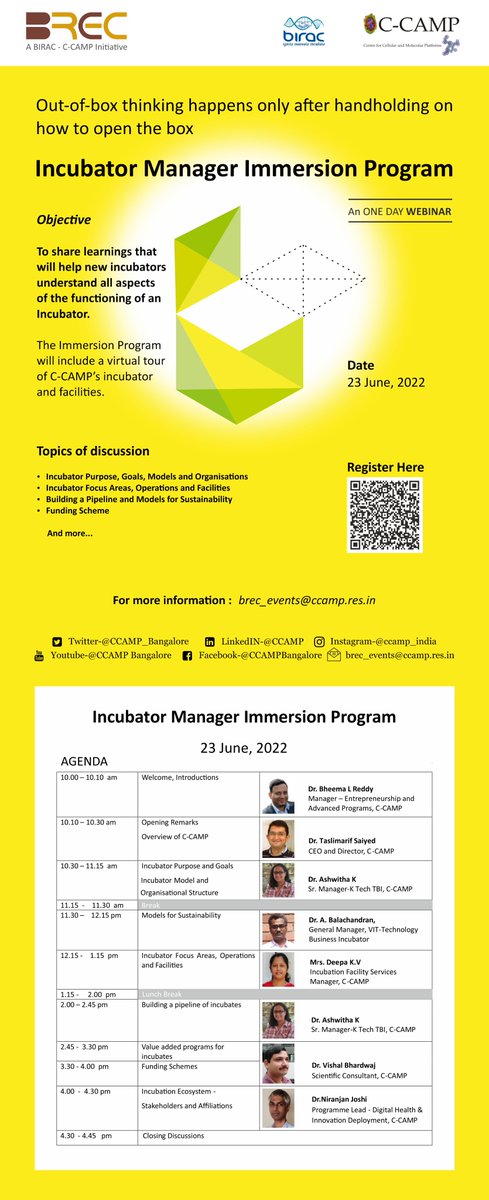 CCAMP_India's tweet photo. How do you build a vibrant startup ecosystem?

Selected incubator managers undergo Incubator Manager Immersion Program conducted by CCAMP @BIRAC_2012 #BREC

Experts discuss incubator goals, organizational structures, operations &amp; facilities, funding &amp; more

@Taslimarif https://t.co/fjg3Ww9zCy