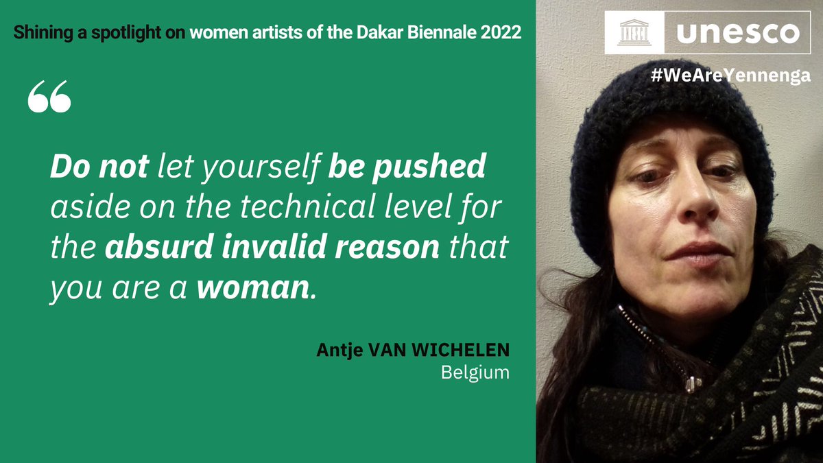 UNESCO_Dakar's tweet photo. 📷Shining a spotlight on women #artists of the #DakArt2022 - Lumières sur les créatrices de la #BiennaleDeDakar📷
🖌Antje VAN WICHELEN #Belgique 🇧🇪👉https://t.co/oaoThA8r5c
📢#Women artists speak out!
Les créatrices prennent la parole!
#WeAreYennenga #INDAFFA #SupportCreativity https://t.co/LhArzldDjW
