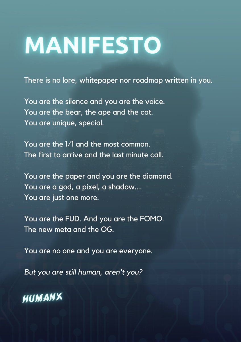 Our lore is You 👤

Here is our Manifesto:

#wearehumanX