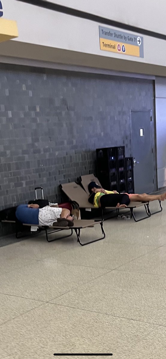 This is what airline travel looks like these days.    So many cancelled flights that EWR has cots set up for people to sleep/wait.   Not exactly the exotic resort people were looking for !!!!
