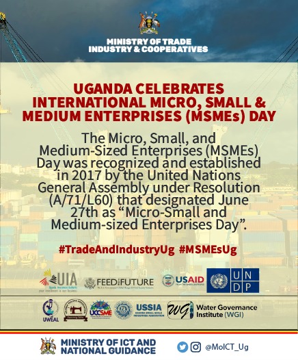 #MSMEsUg
Since 2017, #MSMEDay is observed every year on June 27 to remind gov'ts to create a business climate that offers small companies an opportunity to thrive.

Today #MSMEDay2022 is observed under the theme: 'Resilience And Rebuilding: MSMEs For Sustainable Development.'