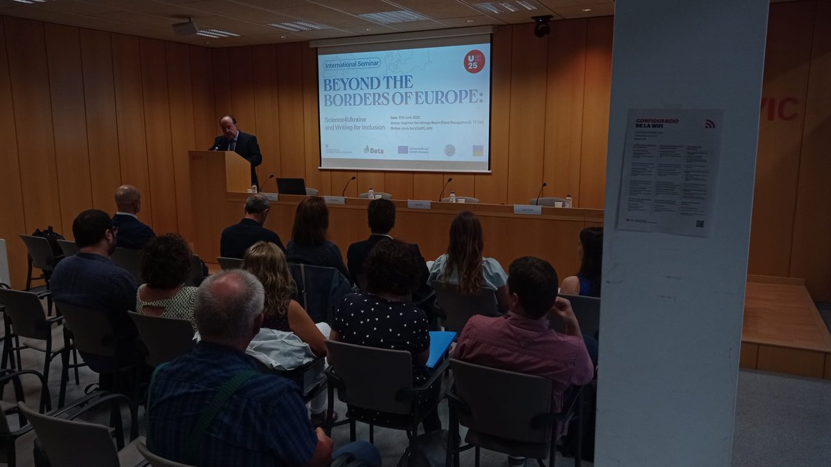 BETA_TechCentre's tweet photo. ▶️ Today we have joined the "Beyond the borders of #Europe" seminar organized by the "Writing for #Inclusion" project.
Nice place to explain the history and results of the #ScienceForUkraine initiative. Thanks to #GETLIHC group from @UVic_FETEP!
🇪🇺 🇺🇦 https://t.co/2pYflSzj5X