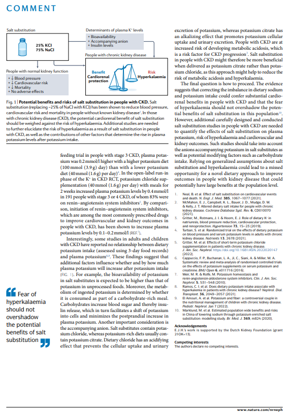 New Comment! Ewout J. Hoorn, <a href="/MarklundMatti/">Matti Marklund</a> &amp; @Dr_WuJ discuss #salt substitution: opportunities and challenges for nephrology go.nature.com/3bxoSNV