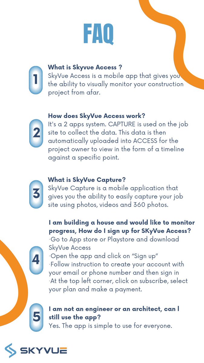 SkyvueSolutions's tweet image. While waiting for the day, you can find below all the answers to the frequently asked questions. And for more information, please visit our website skyvuesolutions.com

#BringYourAssetsToYou #LaunchApp #SkyVueSolutions