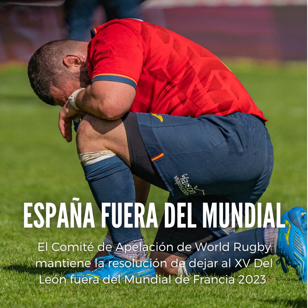 rugbyespanol's tweet photo. España no estará en @France2023 ❌

El comité de apelación de World Rugby mantiene la resolución de dejar fuera del mundial 2023. Una decisión “definitiva, obligatoria y sin derecho a apelación”. https://t.co/KkRE1fJJsJ