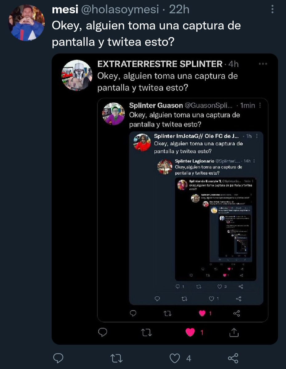 SplinterFRACAS2's tweet image. Okey, alguien toma una captura de pantalla y twitea esto?