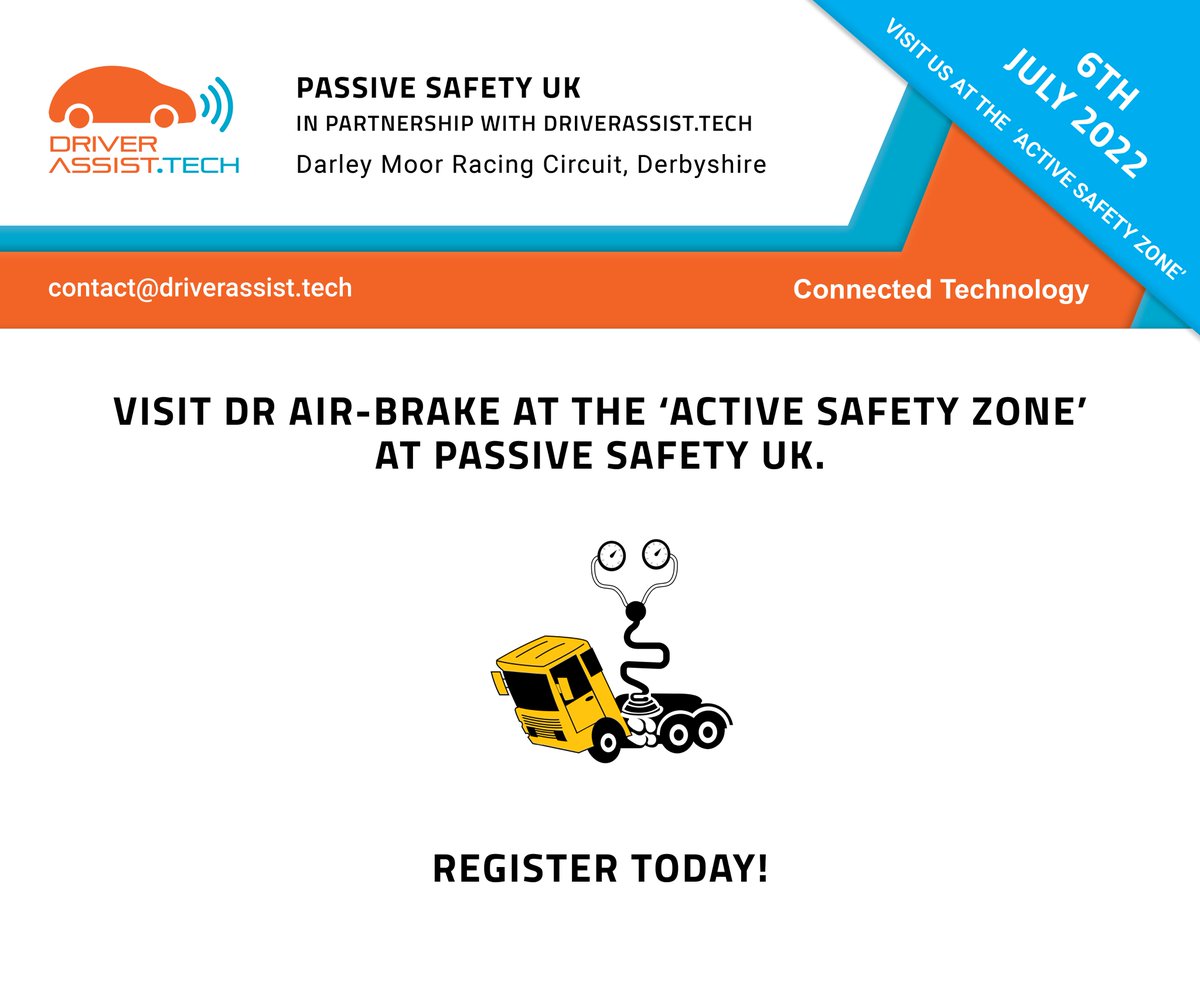 DriverassistT's tweet photo. Visit @Dr_Airbrake at the #ActiveSafetyZone at #PassiveSafetyUK on the 6th July 2022, at Darley Moor Racing Circuit in Derbyshire to see live demonstrations of their reverse #AEB solution.
Register today: https://t.co/pLifvBpeo2
#DriverAssistTech #Radar #DriverAssistance https://t.co/a42wFMHGlx