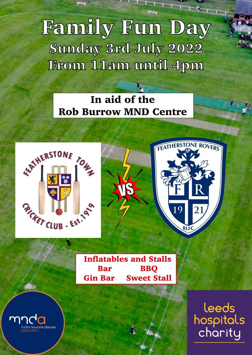Davidmerrick18's tweet photo. Hoping for a decent turnout for this on Sunday, all to raise funds for the MND research centre @LDShospcharity @Rob7Burrow , 20/20 game against a @FevRoversRLFC select, bowling competition, penalty shoot out competition, raffles, football card, inflatables for the kids https://t.co/gMgwRESeSb