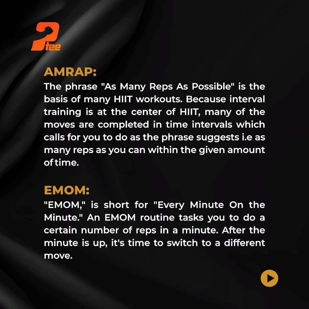 GetaTrainerNow's tweet image. We’ve all heard some Fitness terms like HIIT, AMRAP at some point but what do they actually mean? Swipe 👉🏽to see more terms &amp;amp; how we explained each.

Welcome to a new week, and don't forget to book a trainer on P-TEE! 

#hiitworkout #PTEE #fitfam #workouts