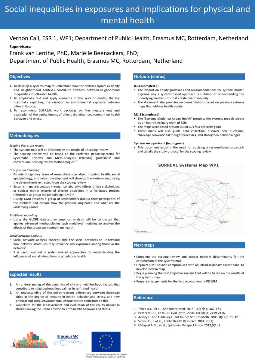 The PhD candidate Vernon Cail (ESR1) presented his project on #SystemThinking and #SocialInequality at the first #Surreal_ITN Network School in Utrecht.

Vernon is working under the supervision of @primaverafranco at <a href="/ErasmusMCPH/">Erasmus MC Public Health</a> 🔍

#UrbanHealth #SocialEpidemiology 🏢
