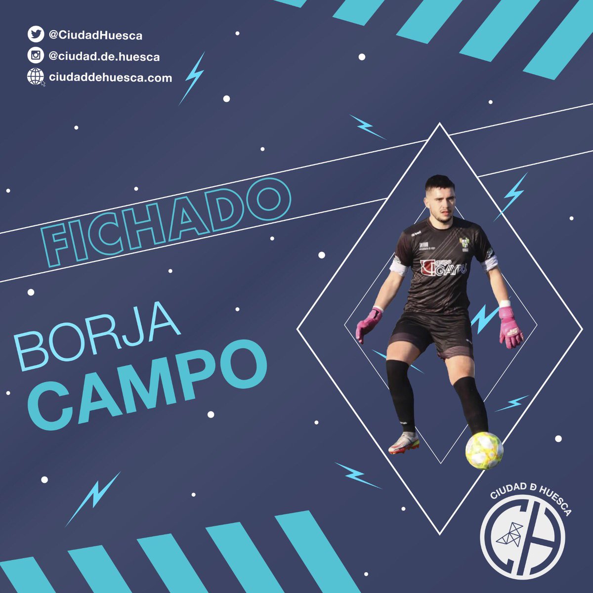 CiudadHuesca's tweet photo. 🔵⚪️✍🏼 FICHADO |
.

🧤 Borja Campo “Borch” defenderá nuestro arco en la temporada 22-23.
.

🔒 Portero con amplia experiencia en categoría Regional Preferente. Borch ha apostado por unirse a este proyecto con muchas ganas e ilusión. 
.

🔵⚪️ ¡BIENVENIDO BORCH! ⚪️🔵 https://t.co/aekWZJtlw8