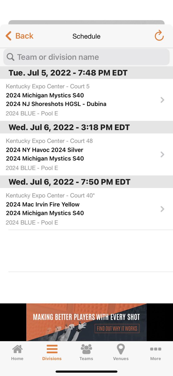 Summer schedule for the <a href="/2024Mystics/">Michigan Mystics S40 2024</a> which starts in Louisville next week. 
Let’s go!!
<a href="/miamac2024/">Mia McLaughlin</a> <a href="/Kenzie_Bisballe/">MacKenzie Bisballe</a> <a href="/AlieBisballe/">Alie Bisballe</a> <a href="/KlaireCaldwell/">Klaire Caldwell</a> <a href="/lauren_wilder11/">Lauren Wilder</a> <a href="/averyp3434/">Avery Parker</a> <a href="/ReeseGaytan5/">Reese Gaytan</a> <a href="/KateStemmer/">Kate Stemmer</a> 
<a href="/MImystics/">Michigan Mystics</a>