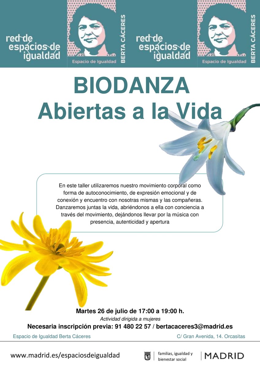 EIBertaCaceres's tweet photo. Carteles de las actividades de #Julio 🤩. Conmemoramos el Día Internacional del Trabajo Doméstico y el Día de la #GranRedada contra el #pueblogitano, trabajaremos el #autocuidado y hablaremos sobre la #Ley del #SoloSíesSí

Inscripciones:
📞914802257 
📧bertacaceres3@madrid.es https://t.co/6riIup0qQ5