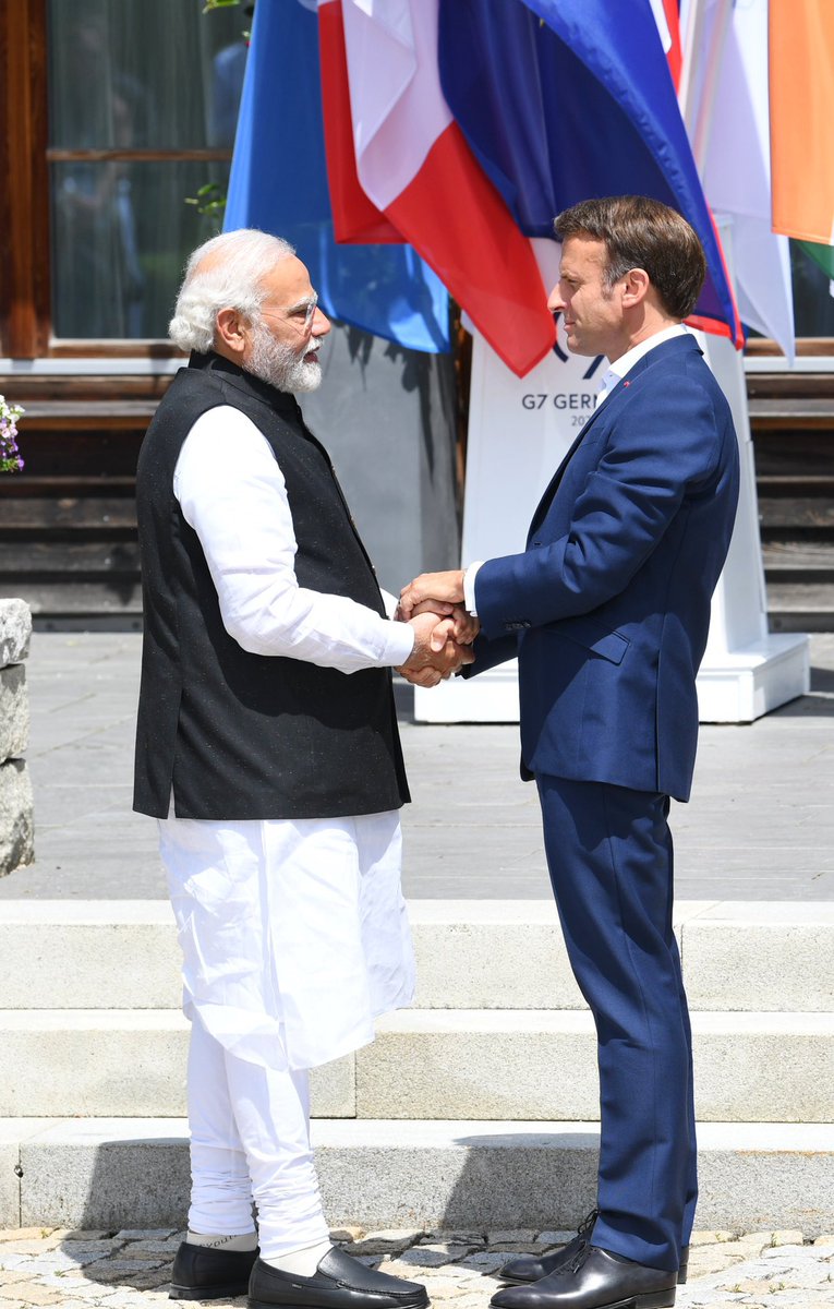 Friendship at the highest level: President <a href="/EmmanuelMacron/">Emmanuel Macron</a> and Prime Minister <a href="/narendramodi/">Narendra Modi</a> at a crucial #G7 summit for collective decisions on global challenges and world stability.