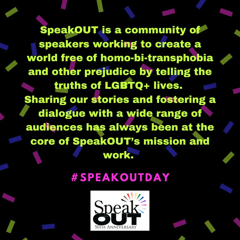 SpeakOUTBoston's tweet photo. SpeakOUT is a community of speakers working to create a world free of homo-bi-transphobia and other prejudice by telling the truths of LGBTQ+ lives. We share our stories in schools, colleges, businesses &amp; organizations through our in-person and virtual programs.#SpeakOUTDay https://t.co/PdTM3yZfbP
