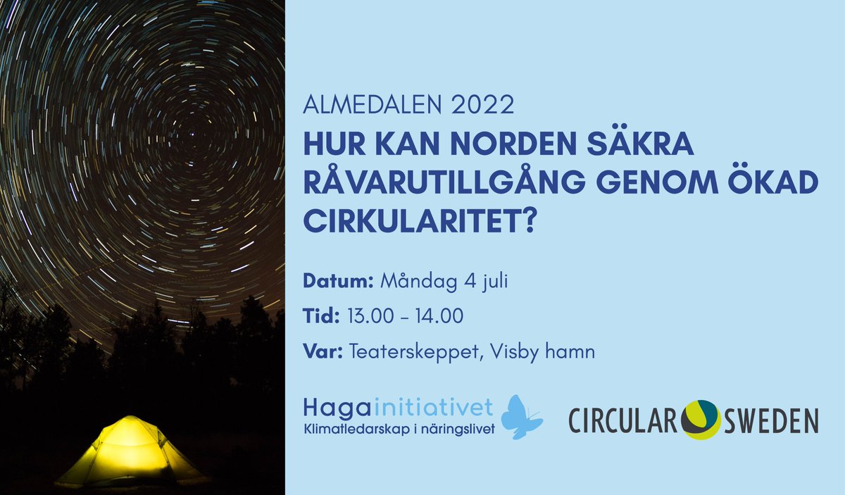 CircularSweden's tweet photo. Missa inte detta spännande lunchseminarium i Almedalen nästa måndag med bl.a  @Haga_Initiative @AndersWijkman @DomeijAsa m.fl. #cirkulart https://t.co/knIUEpdF9K