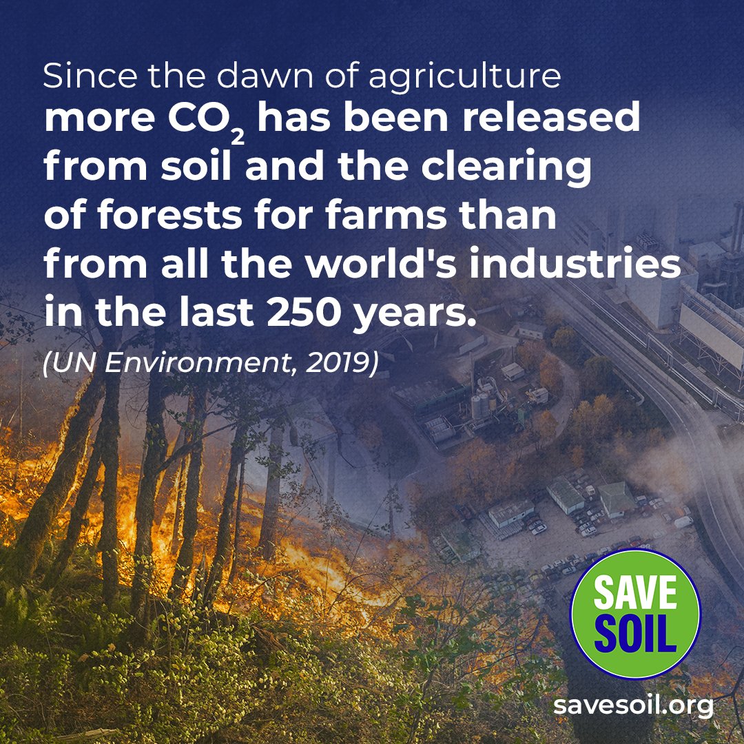 MaxForrow's tweet photo. Since the dawn of agriculture, more CO2 has been released from soil and the clearing of forests for farms than from all the world's industries in the last 250 years. (UN Environment, 2019) #SaveSoil https://t.co/SCY4HPBtVI https://t.co/U0rbQ1waJ7