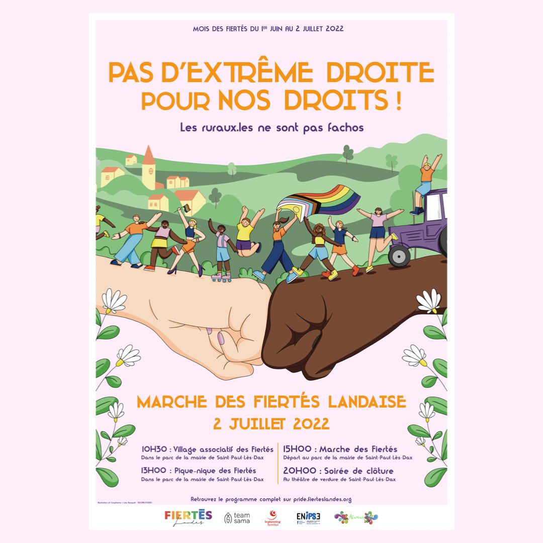FiertesLandes's tweet photo. On compte sur vous samedi pour la #MarchedesFiertes2022 #pride des #landes 
infos: contact@fierteslandes.org https://t.co/dyLhCPQsRe