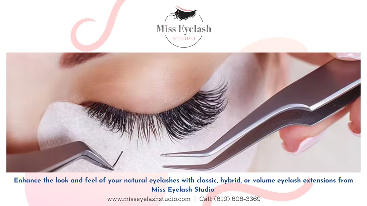 studio_eyelash's tweet photo. Eʏᴇʟᴀsʜ Exᴛᴇɴsɪᴏɴs Sᴇʀᴠɪᴄᴇs

➩ With classic, hybrid, or volume eyelash extensions from Miss Eyelash Studio, you may improve the appearance and feel of your natural lashes.

☎️: (619) 606-3369
🌐: https://t.co/Lbv4t6rLS8

#eyelash #Eyelashextensions #misseyelashstudio https://t.co/M2juNl0KgP