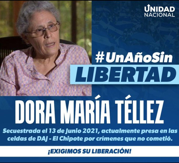 Intransigentes_'s tweet photo. Buen día. Hace 379 noches que Dora María Téllez, heroína y símbolo de la mujer en la Revolución Sandinista está presa en las mazmorras del régimen de Daniel Ortega y Rosario Murillo. Un pensamiento por su libertad. #NicaraguaDuele https://t.co/9AXbM28oiv